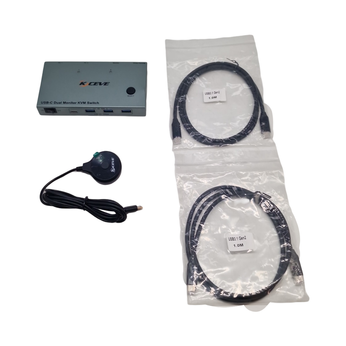 USBC KVM Switch 4K@60Hz Dual Monitore 2 Laptops 4 USB3.0 Geräte 100W PD mit Wire Remote und USB Kabel