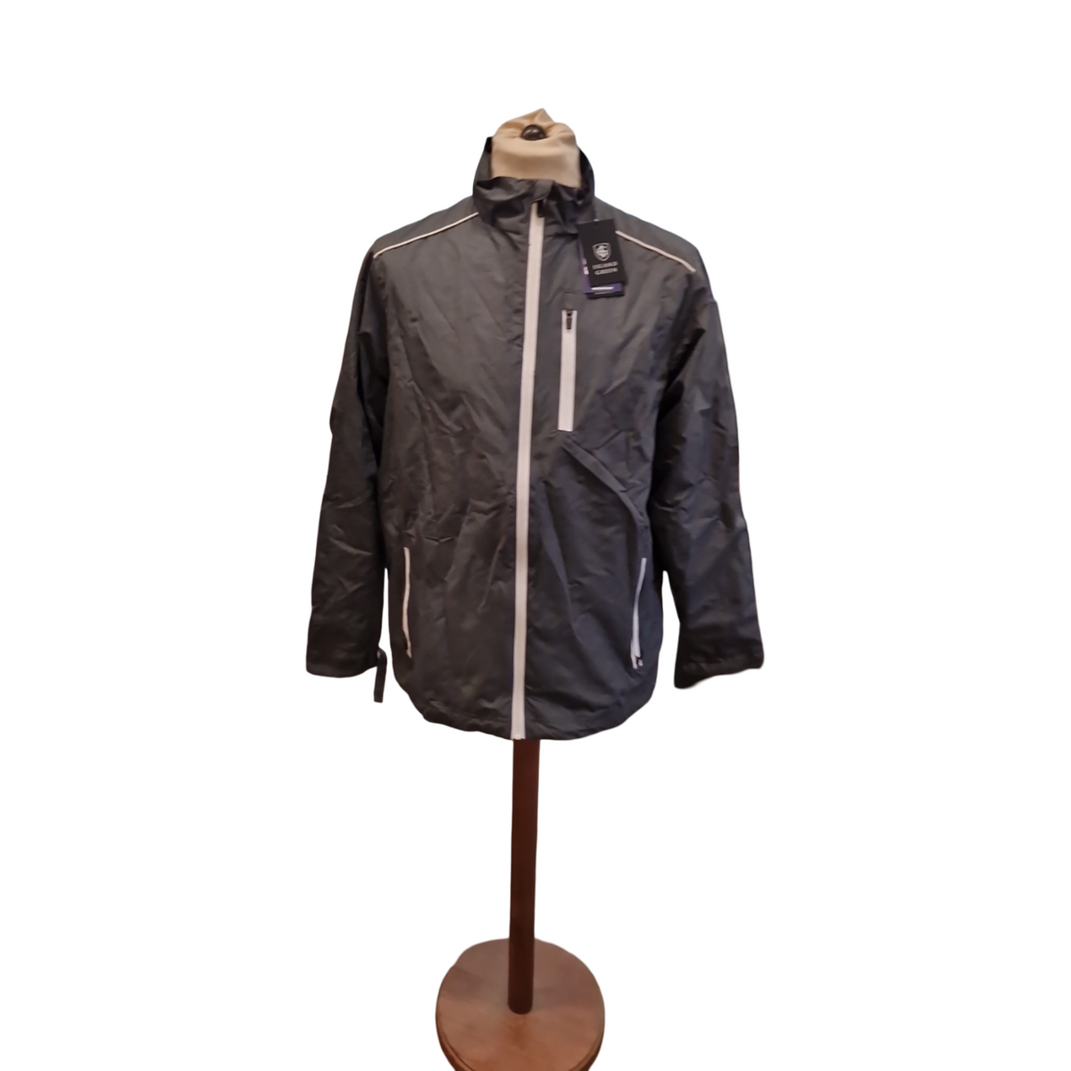 Island Green Regenjacke Herren winddicht atmungsaktiv wasserdichter Reißverschluss Grau/Weiß Größe M