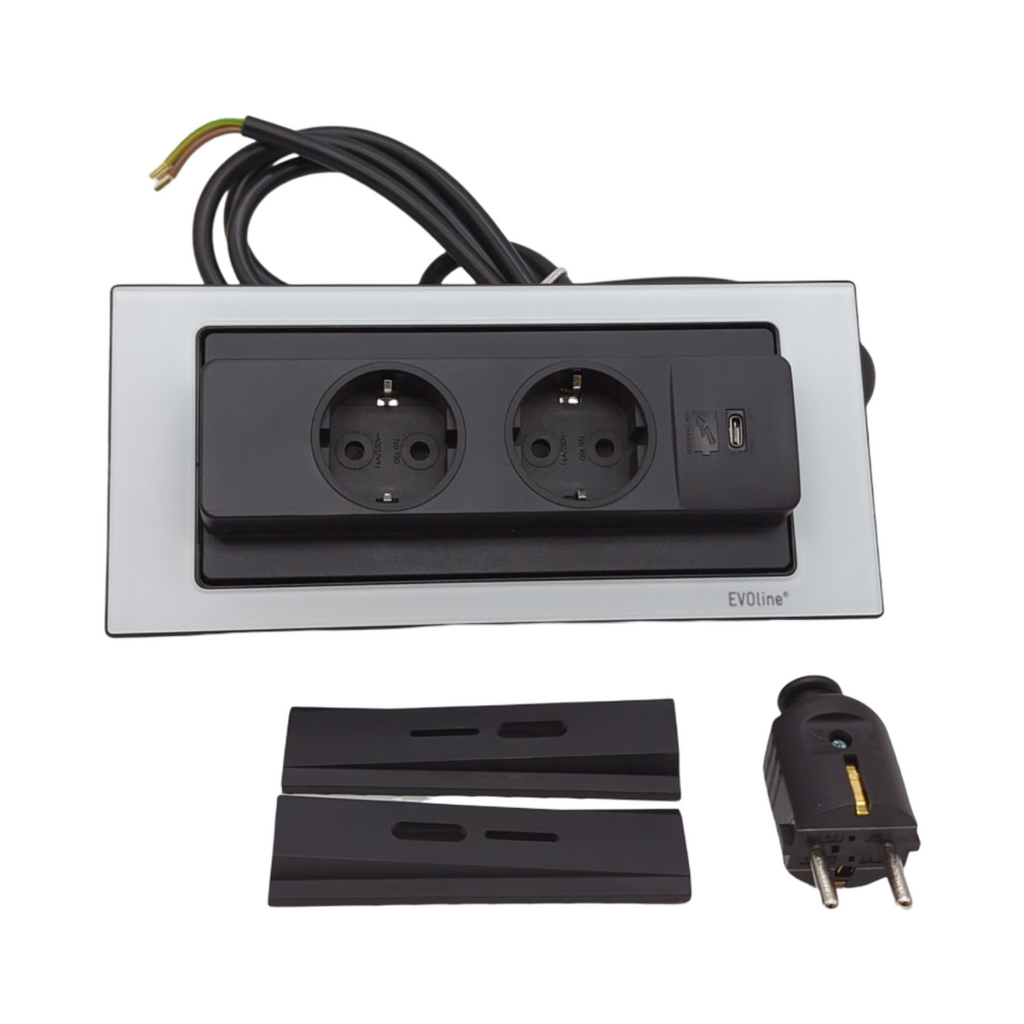 EVOline Backflip Steckdose 2-fach USB-C Ladegerät Kunststoff Glas weiß matt