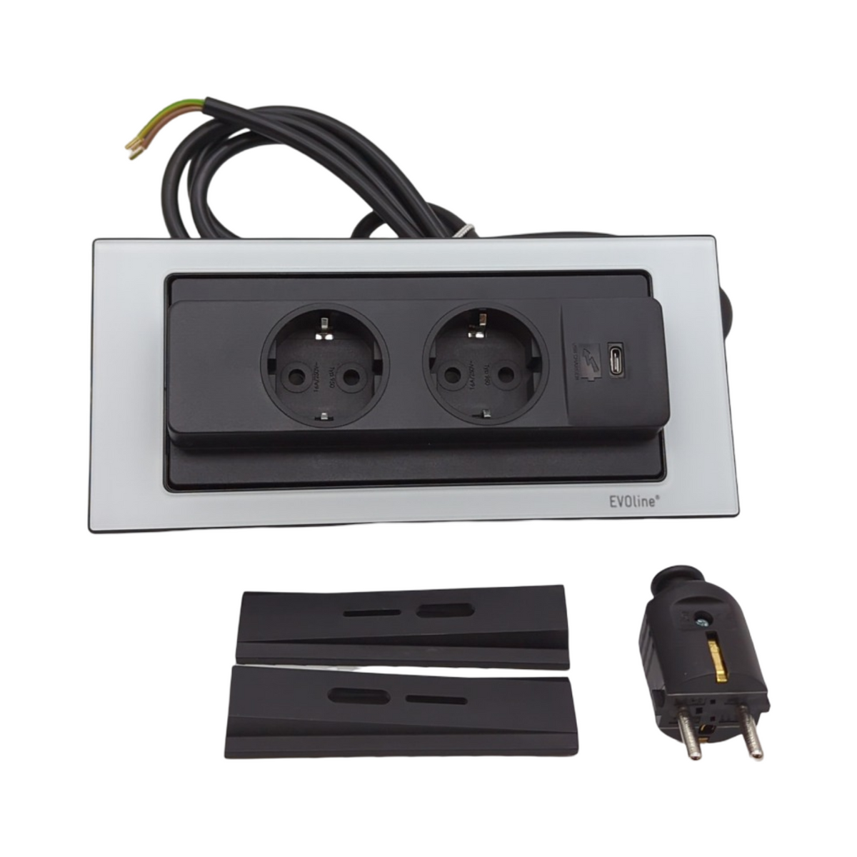 EVOline Backflip Steckdose 2-fach USB-C Ladegerät Kunststoff Glas weiß matt