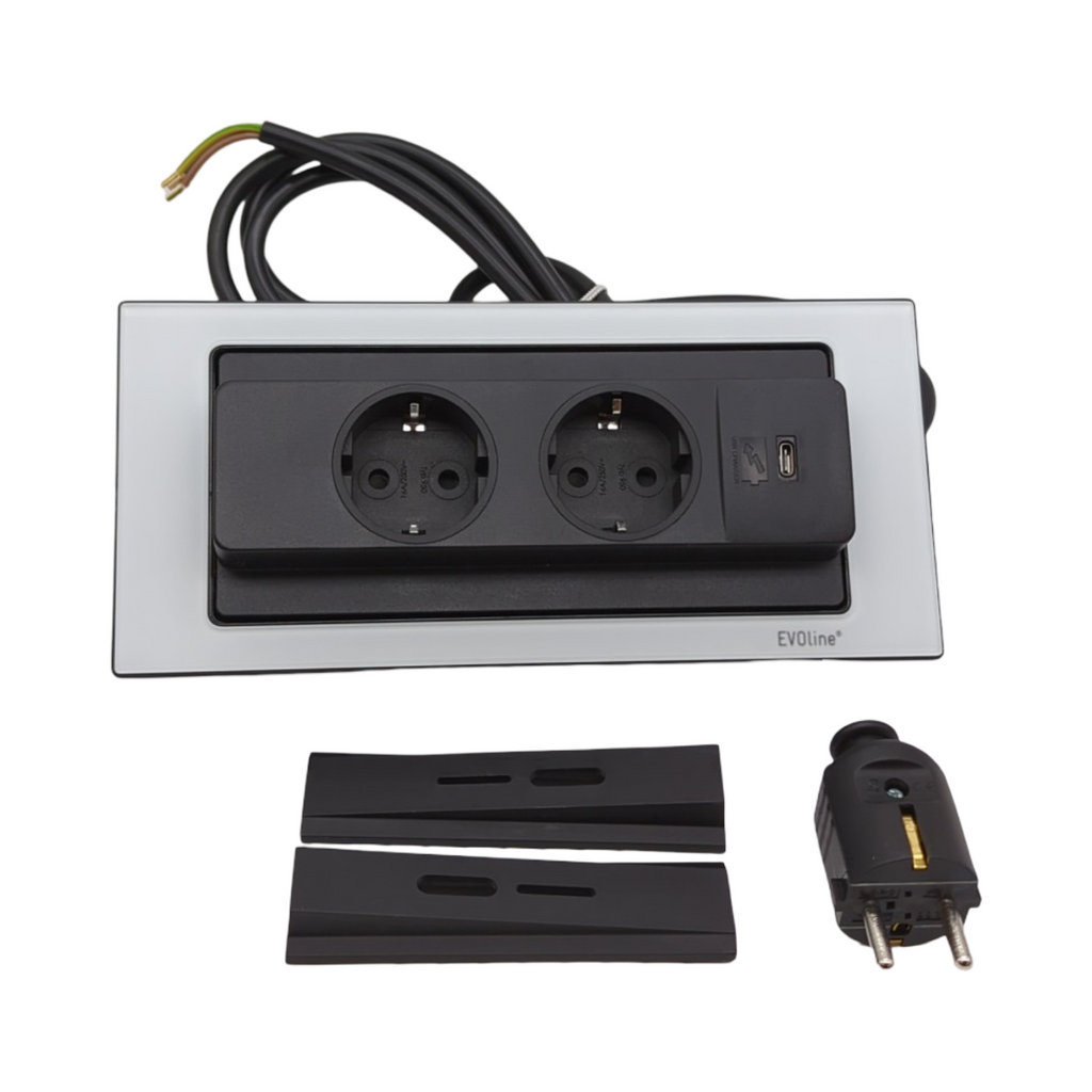 EVOline Backflip Steckdose 2-fach USB-C Ladegerät Kunststoff Glas weiß matt