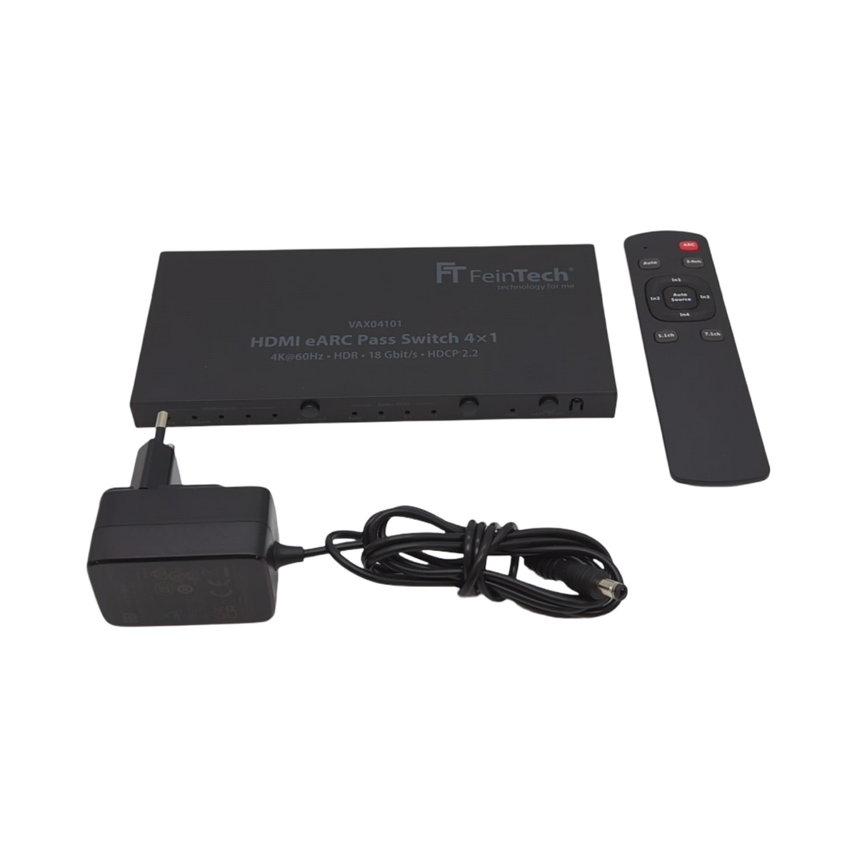 FeinTech VAX04101A HDMI eARC Pass Switch 4x1 Audio Extractor für Soundbar 4K 60Hz HDR Dolby Unterstützung