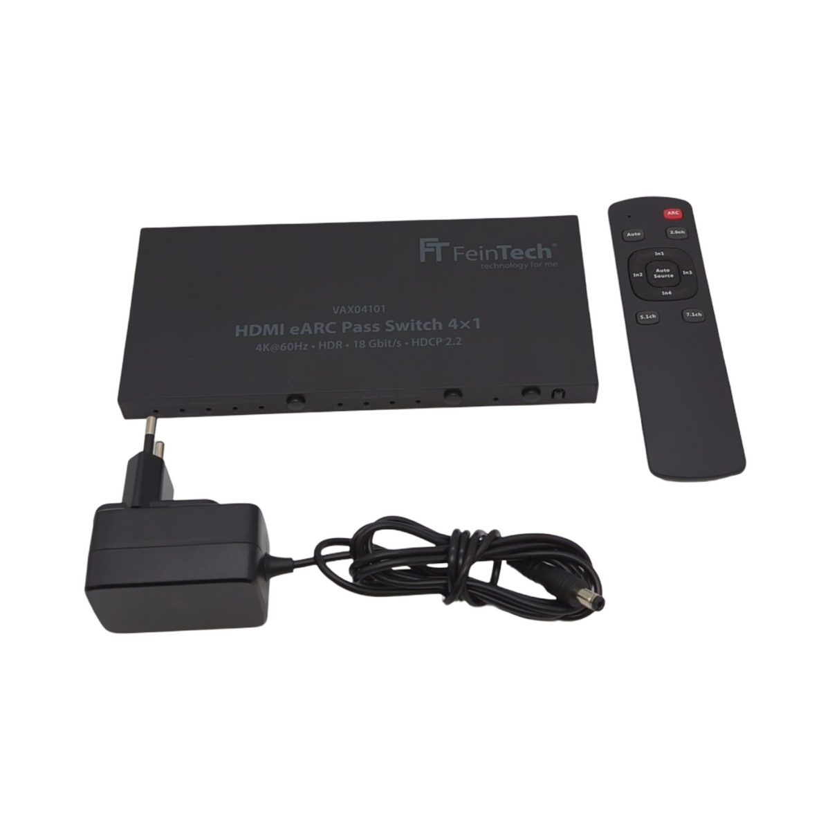 FeinTech VAX04101A HDMI eARC Pass Switch 4x1 Audio Extractor für Soundbar 4K 60Hz HDR Dolby Unterstützung