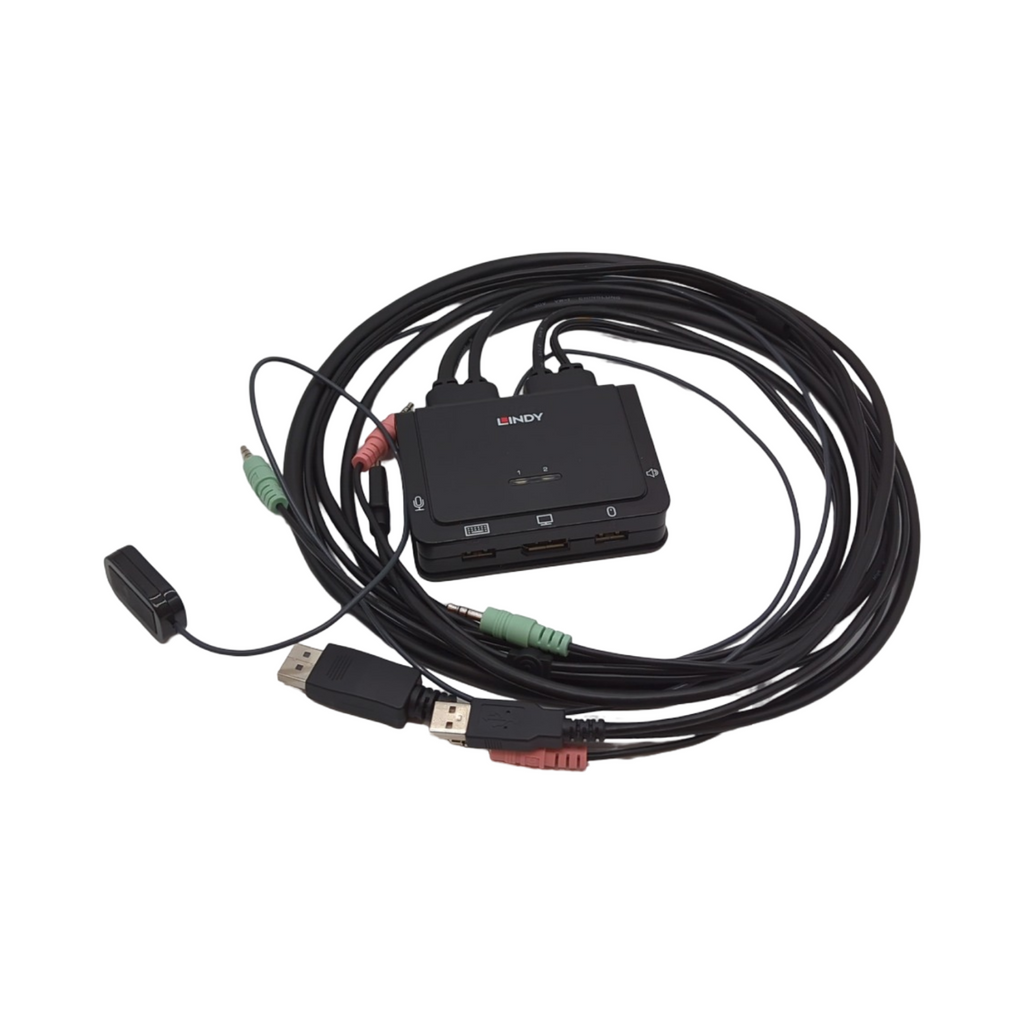 Lindy 42346 KVM Switch 2 Port DisplayPort 1.2 USB Typ C USB 2.0 Audio schwarz Kunststoff