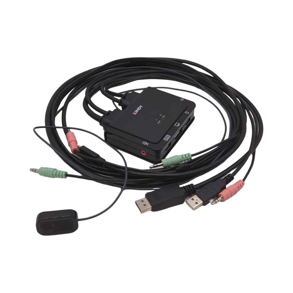 Lindy 42346 KVM Switch 2 Port DisplayPort 1.2 USB Typ C USB 2.0 Audio schwarz Kunststoff