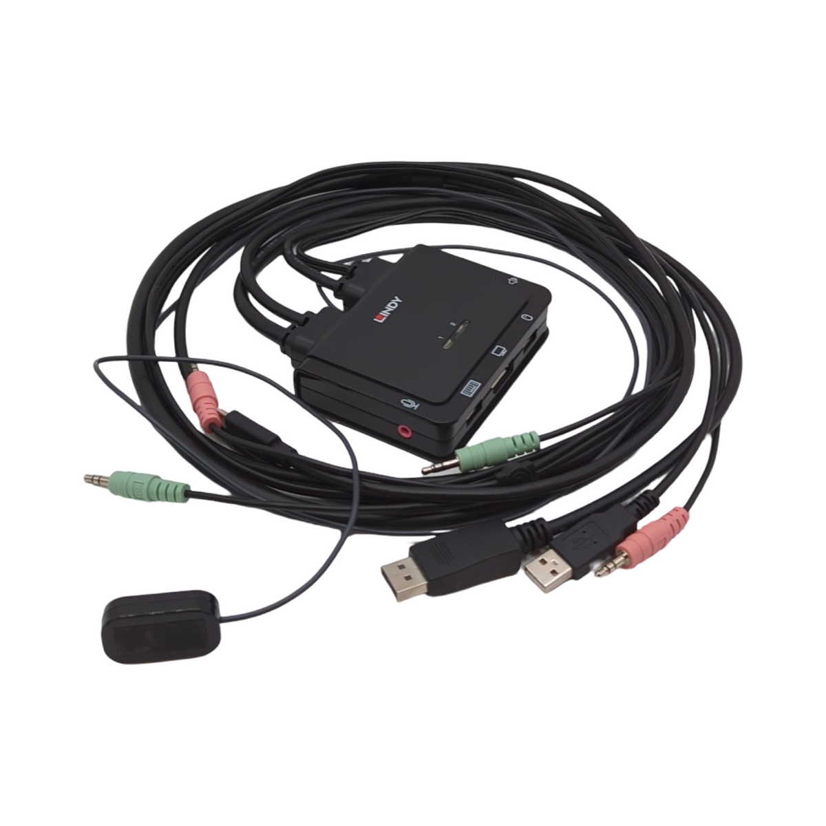 Lindy 42346 KVM Switch 2 Port DisplayPort 1.2 USB Typ C USB 2.0 Audio schwarz Kunststoff