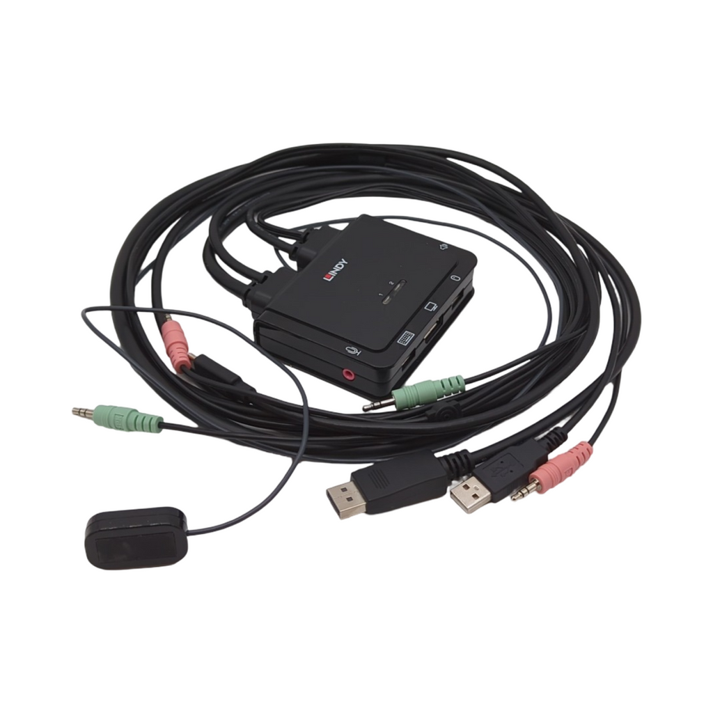 Lindy 42346 KVM Switch 2 Port DisplayPort 1.2 USB Typ C USB 2.0 Audio schwarz Kunststoff