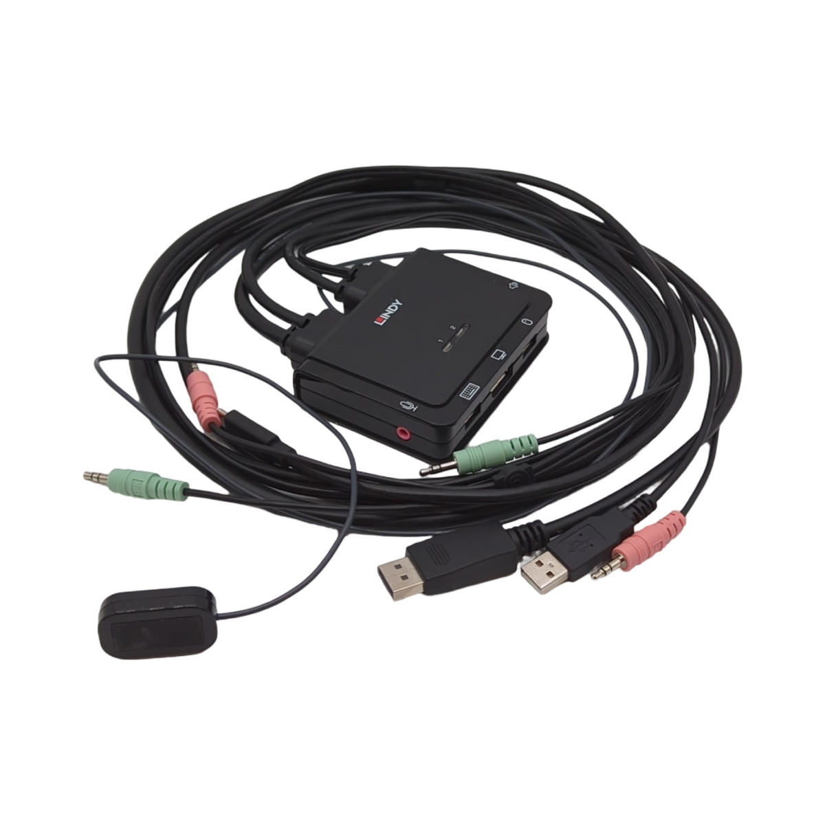 Lindy 42346 KVM Switch 2 Port DisplayPort 1.2 USB Typ C USB 2.0 Audio schwarz Kunststoff