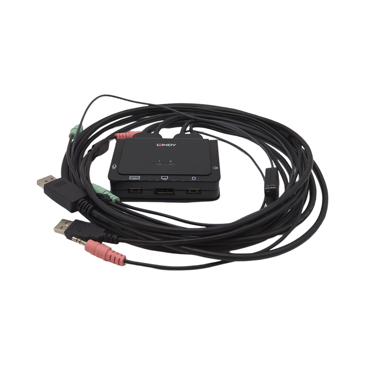 Lindy 42346 KVM Switch 2 Port DisplayPort 1.2 USB Typ C USB 2.0 Audio schwarz Kunststoff