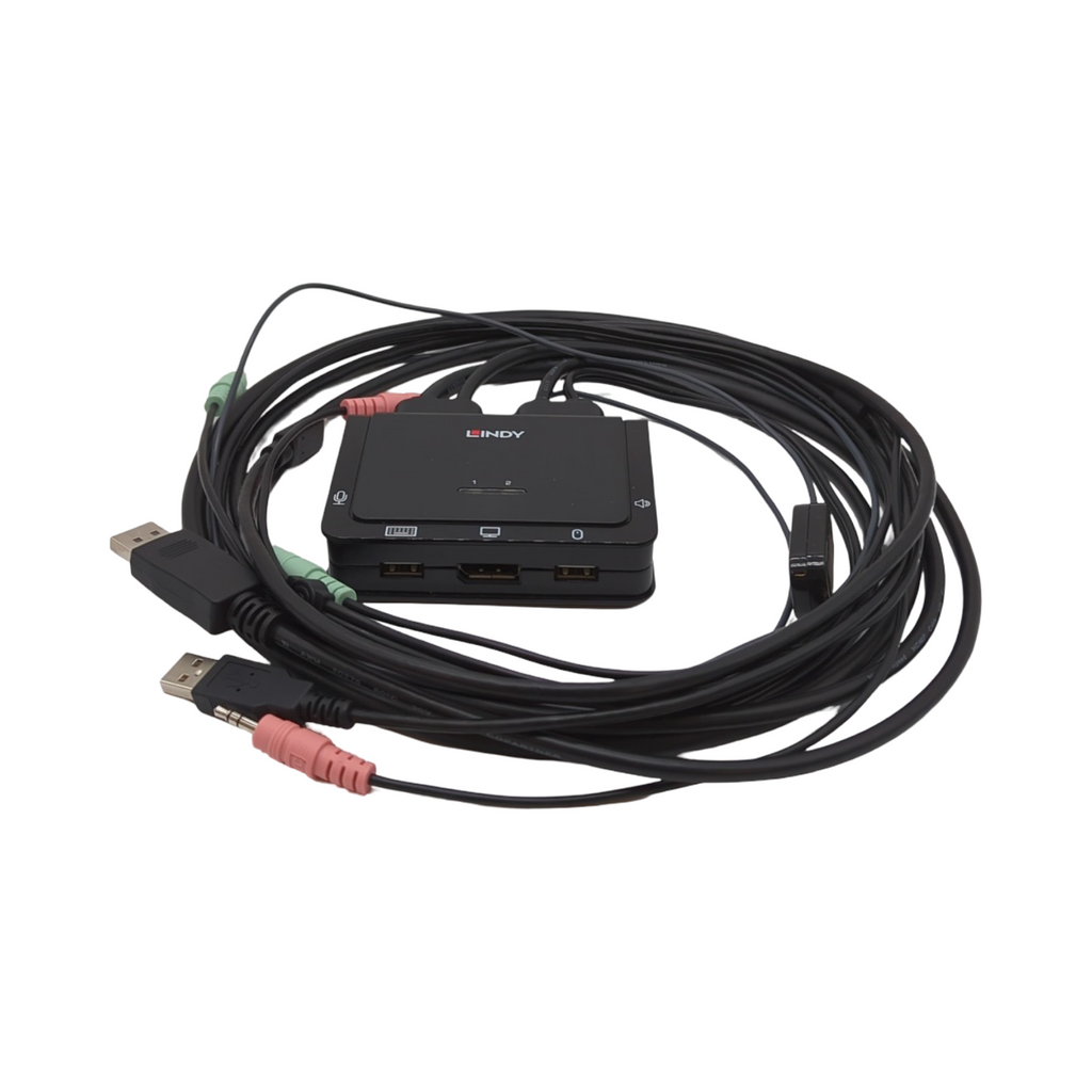 Lindy 42346 KVM Switch 2 Port DisplayPort 1.2 USB Typ C USB 2.0 Audio schwarz Kunststoff