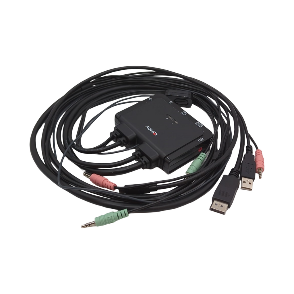 Lindy 42346 KVM Switch 2 Port DisplayPort 1.2 USB Typ C USB 2.0 Audio schwarz Kunststoff