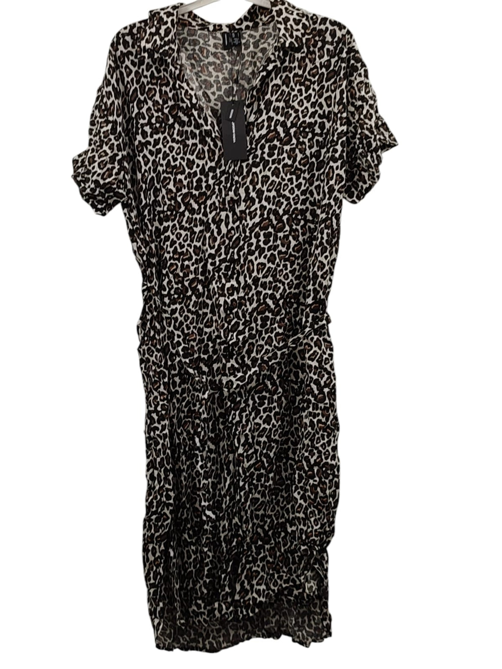 VERO MODA Damen Midi Blusenkleid Kurzarm Gürtel Größe L