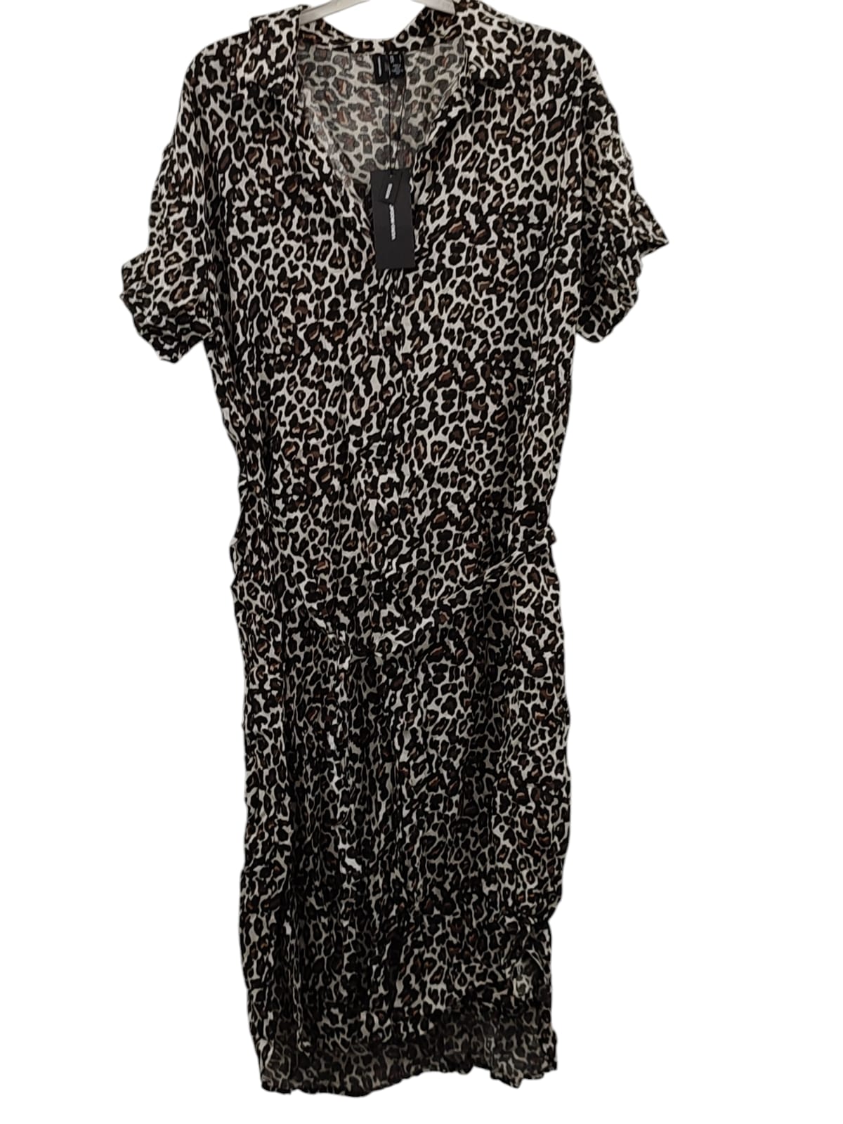 VERO MODA Damen Midi Blusenkleid Kurzarm Gürtel Größe L