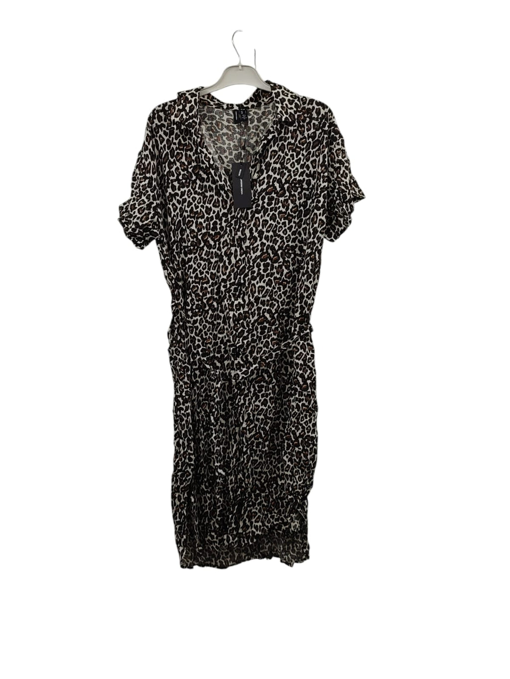 VERO MODA Damen Midi Blusenkleid Kurzarm Gürtel Größe L
