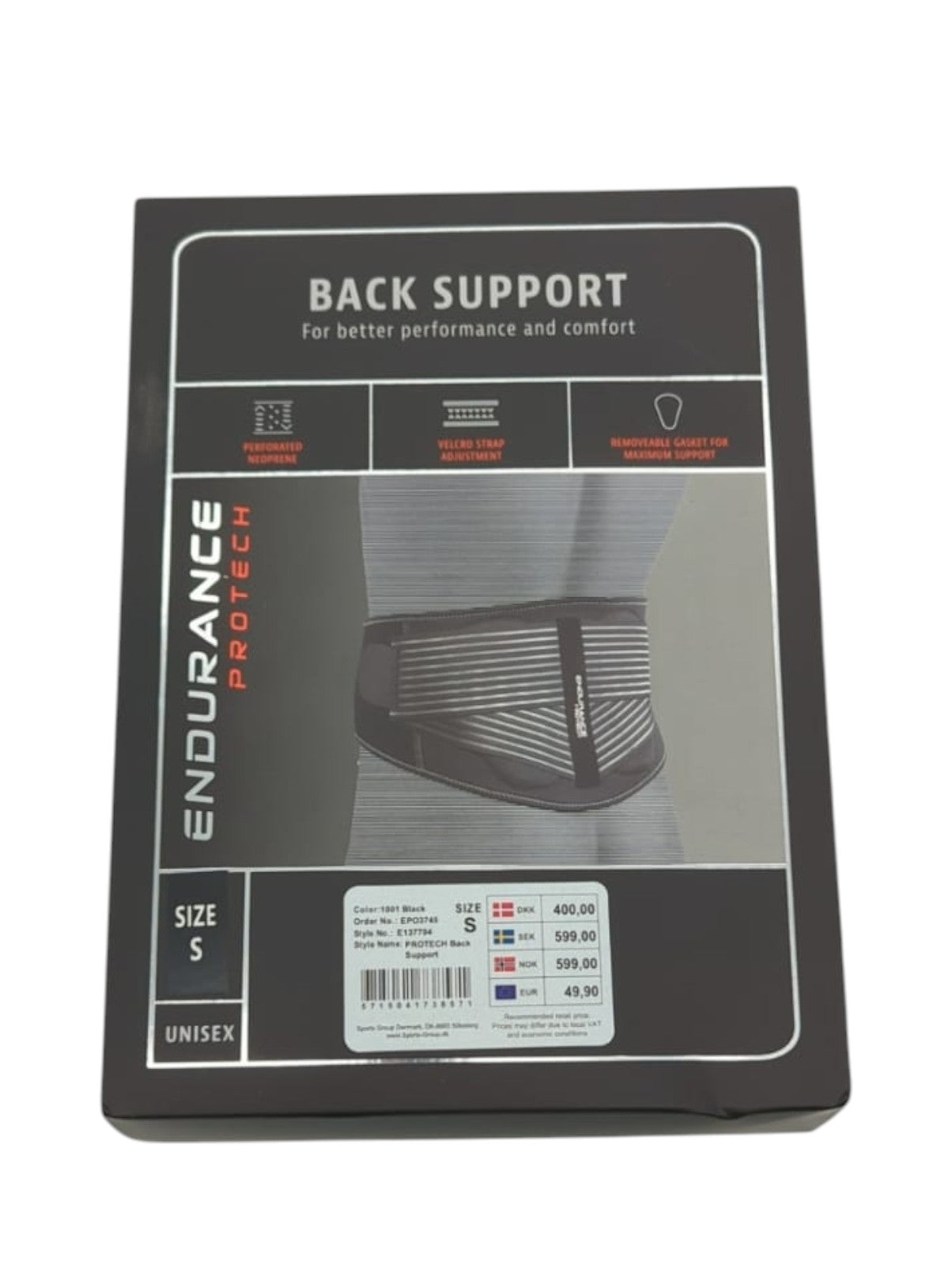 Endurance Protech Rückenbandage Schwarz Größe S