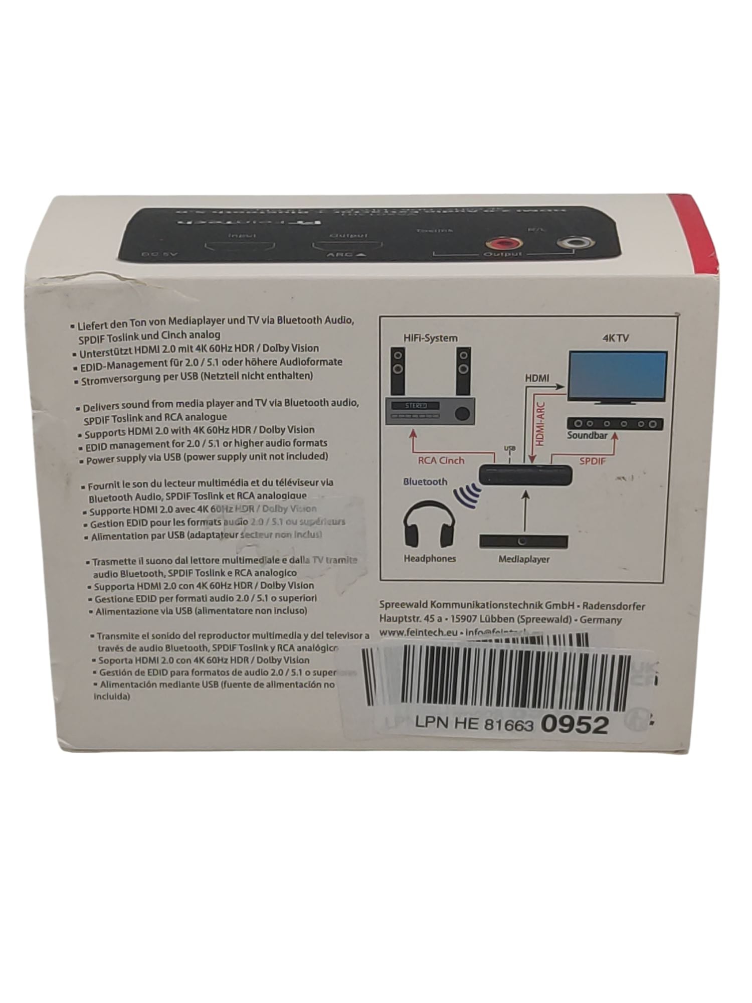 FeinTech VAX01301 HDMI Audio Extractor 5.1 4K 60Hz ARC