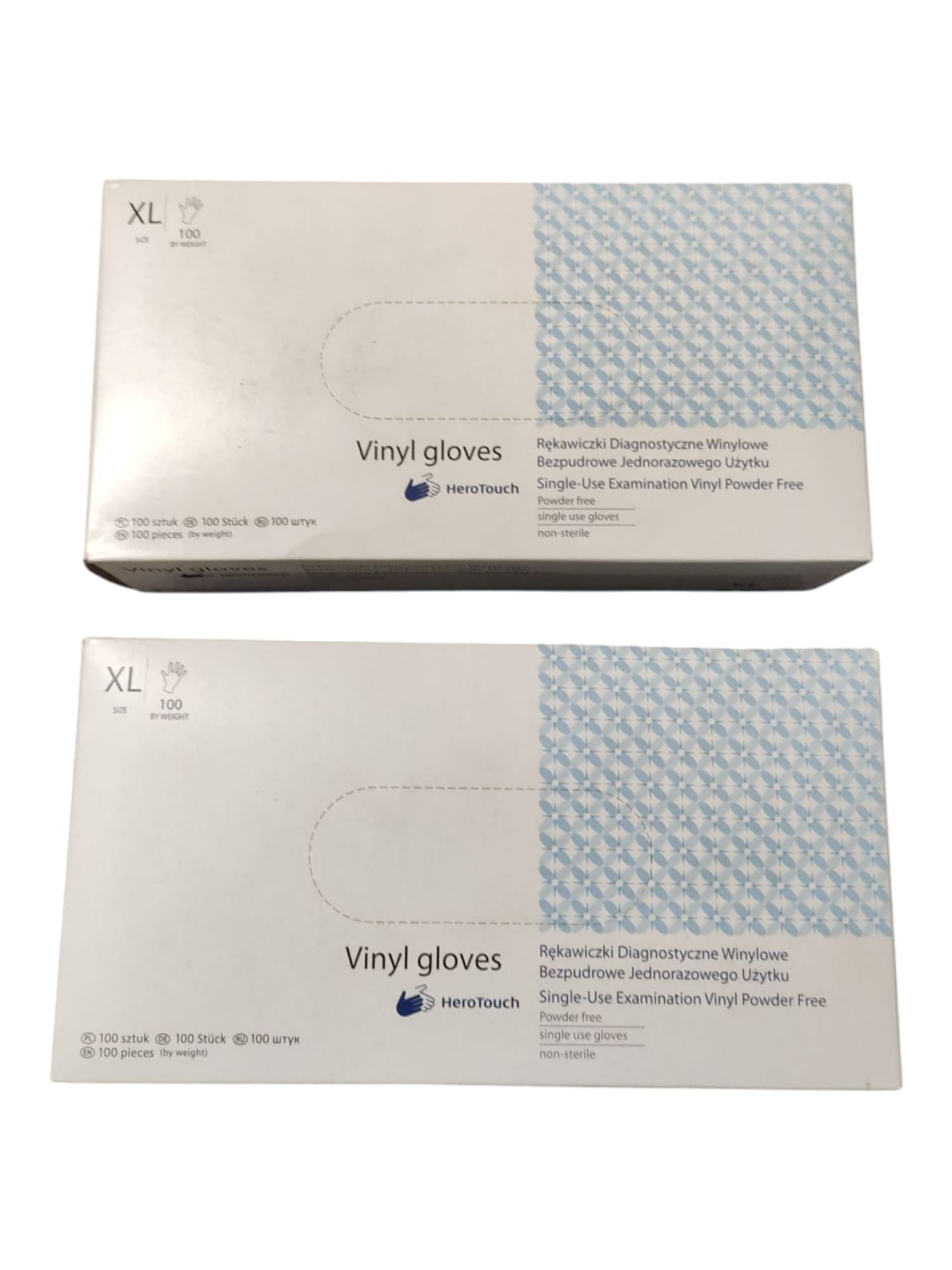 2XHeroTouch Einweghandschuhe Vinyl puderfrei Spenderbox 100 Stück XL Transparent