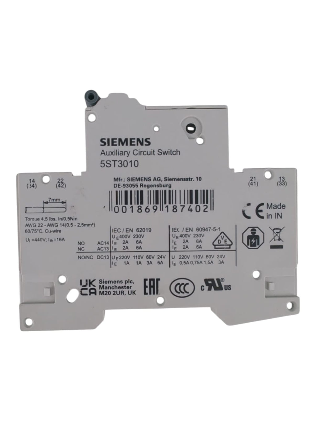 Siemens Hilfsschalter 1S+1Ö für Schutzgeräte Montage
