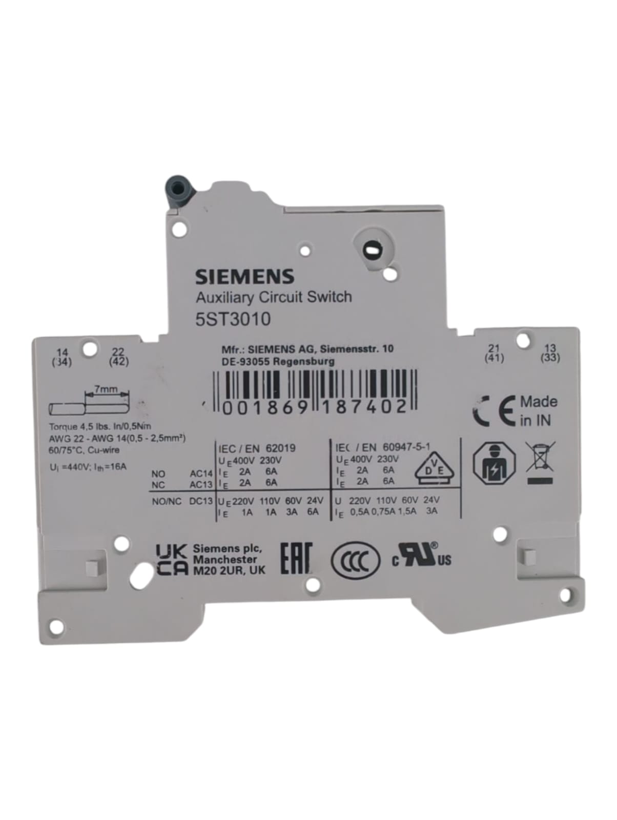 Siemens Hilfsschalter 1S+1Ö für Schutzgeräte Montage