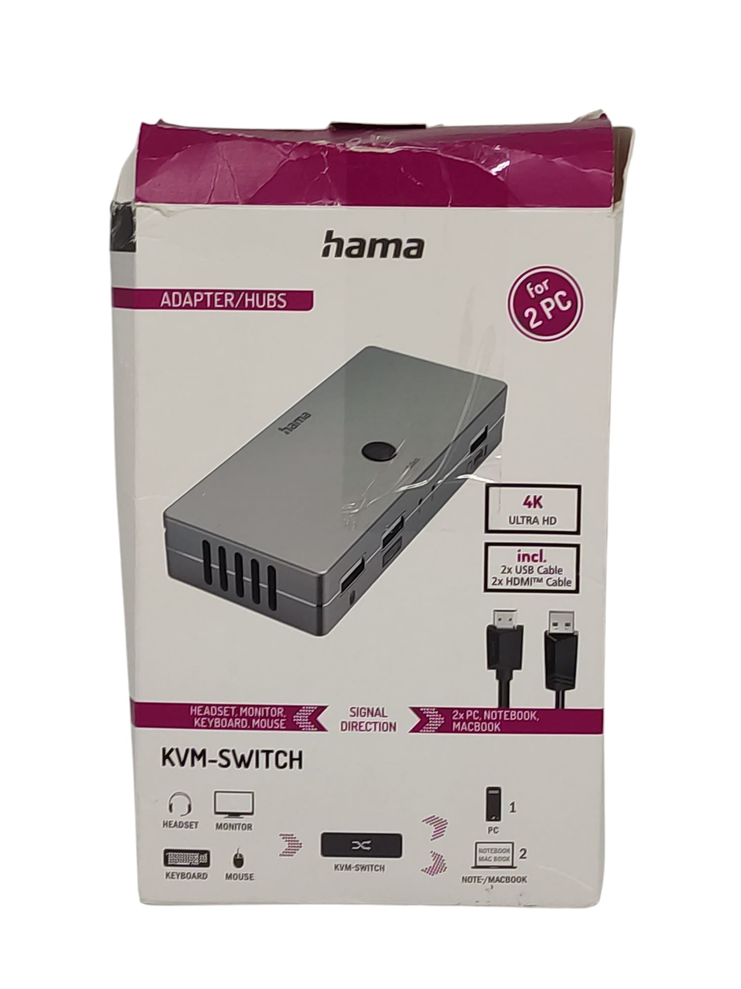 Hama KVM-Switch 2 PCs 4 Ports für Laptops MacBooks Tablets