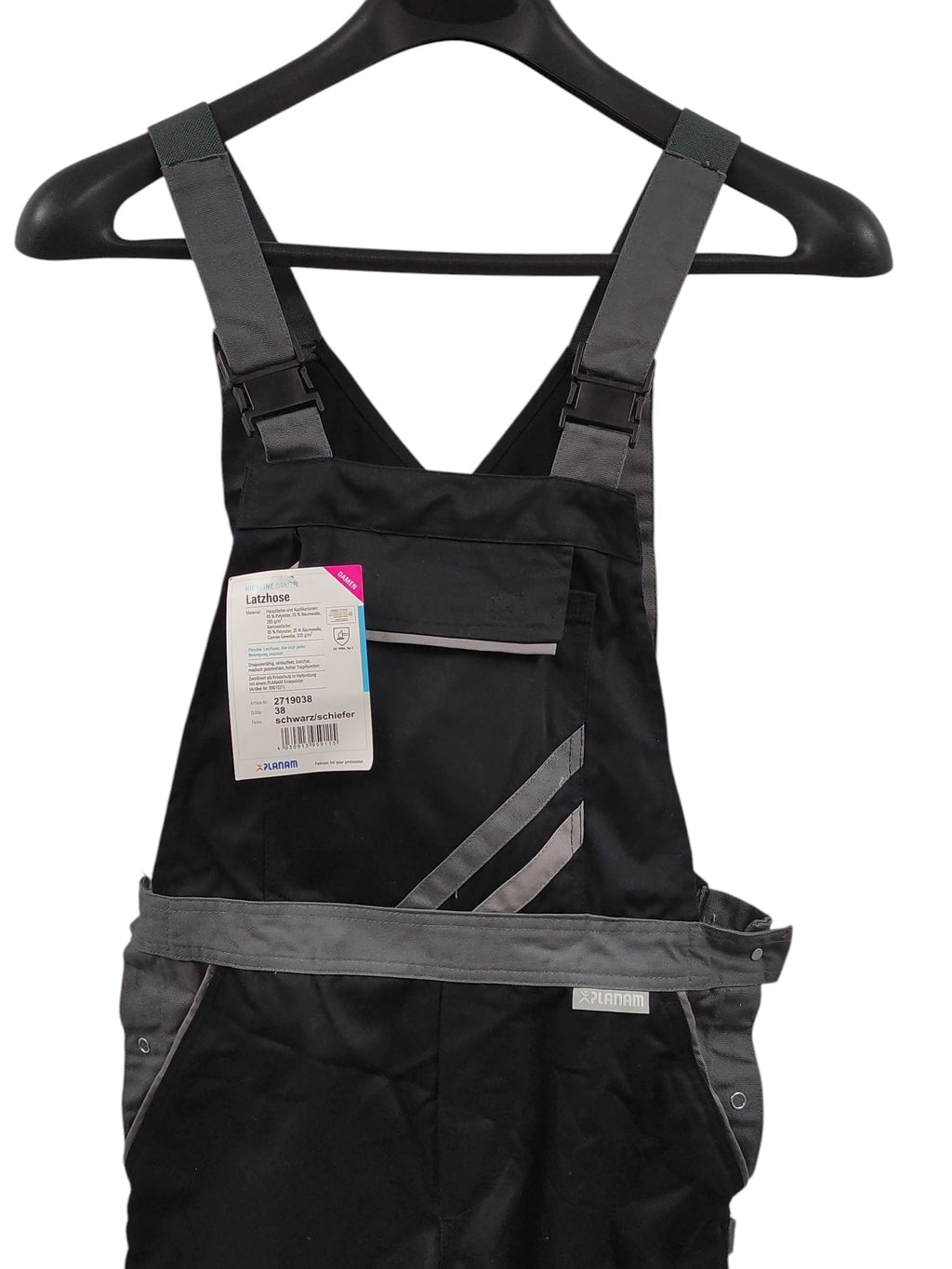 Planam Highline Latzhose Damen Schwarz Schiefer Zink Größe 38