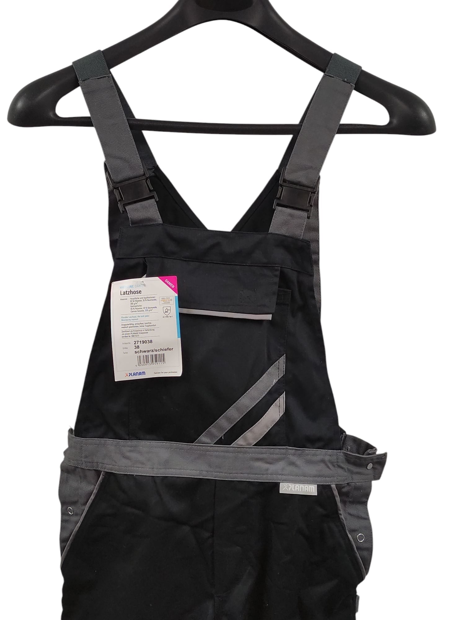 Planam Highline Latzhose Damen Schwarz Schiefer Zink Größe 38