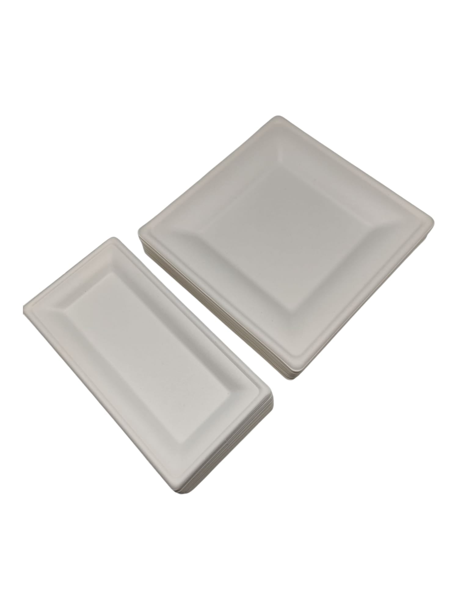 GREENBOX Bagasse Einweggeschirr Weiß 50 Stück 26x26 cm 26x13 cm