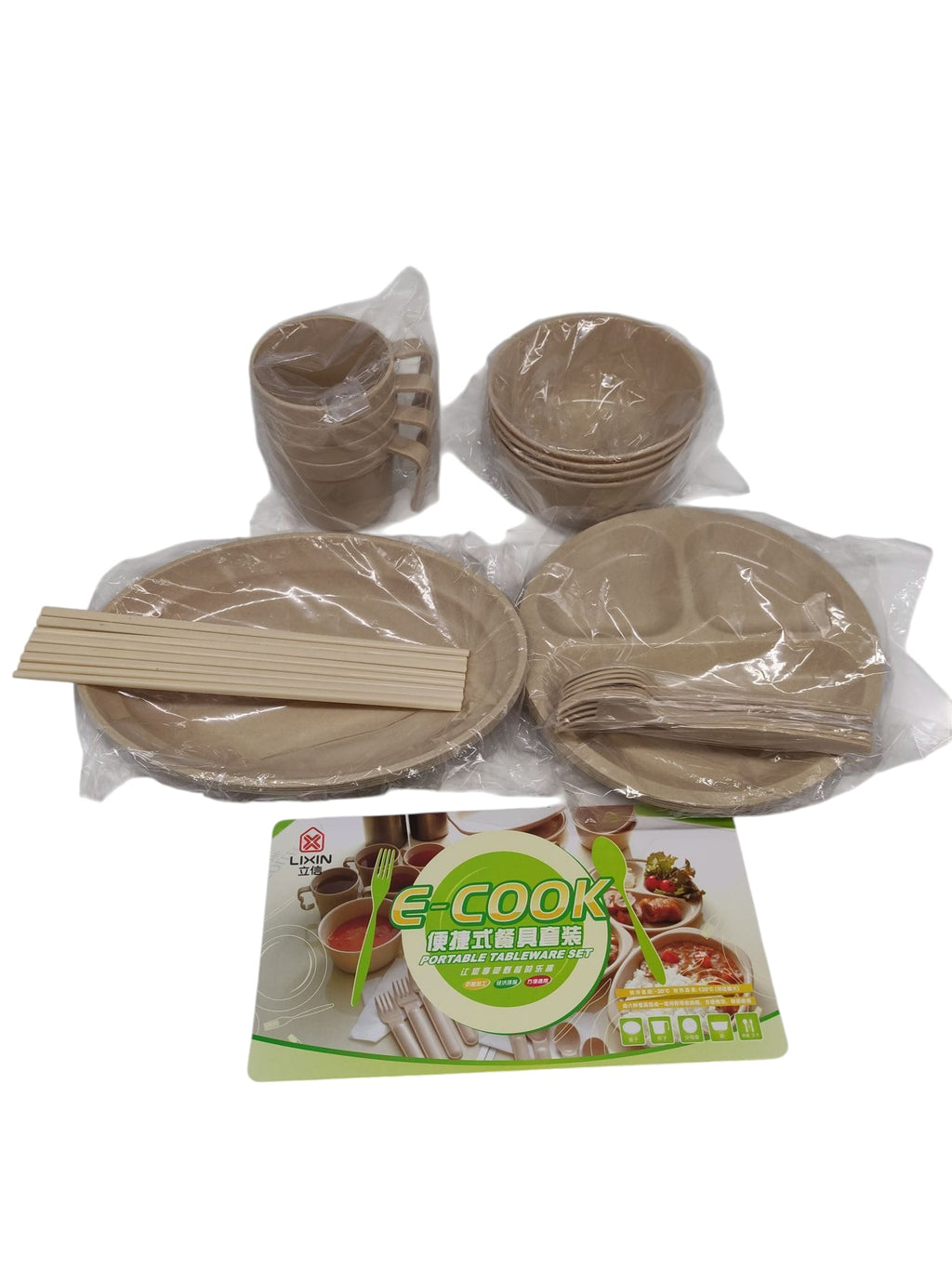 JUNSHUO Picnic Set Cutlery Plates Bowls Forks Cups Spoons