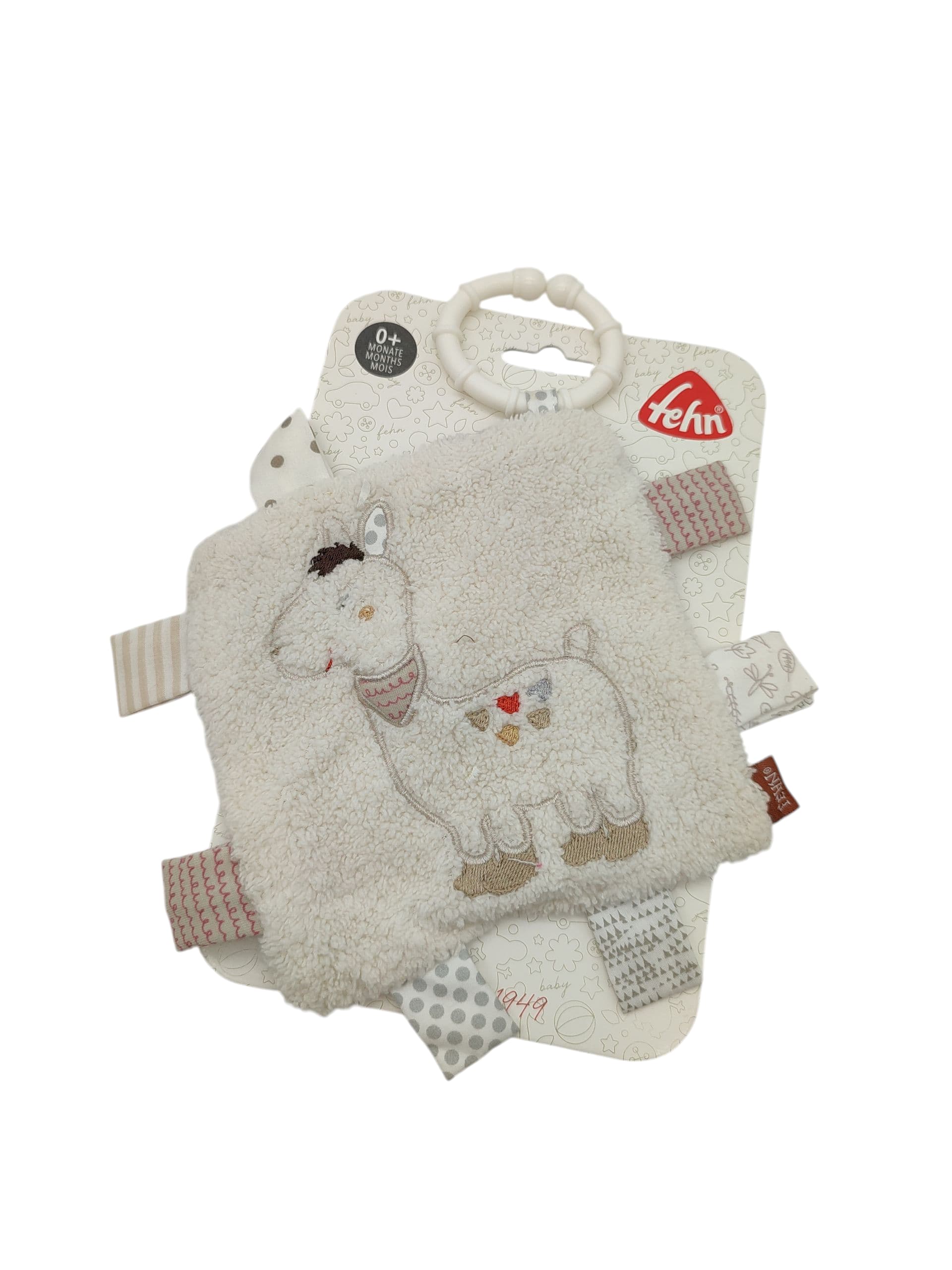 Fehn Crinkle Cloth Llama Baby Toy Squeaky Ring