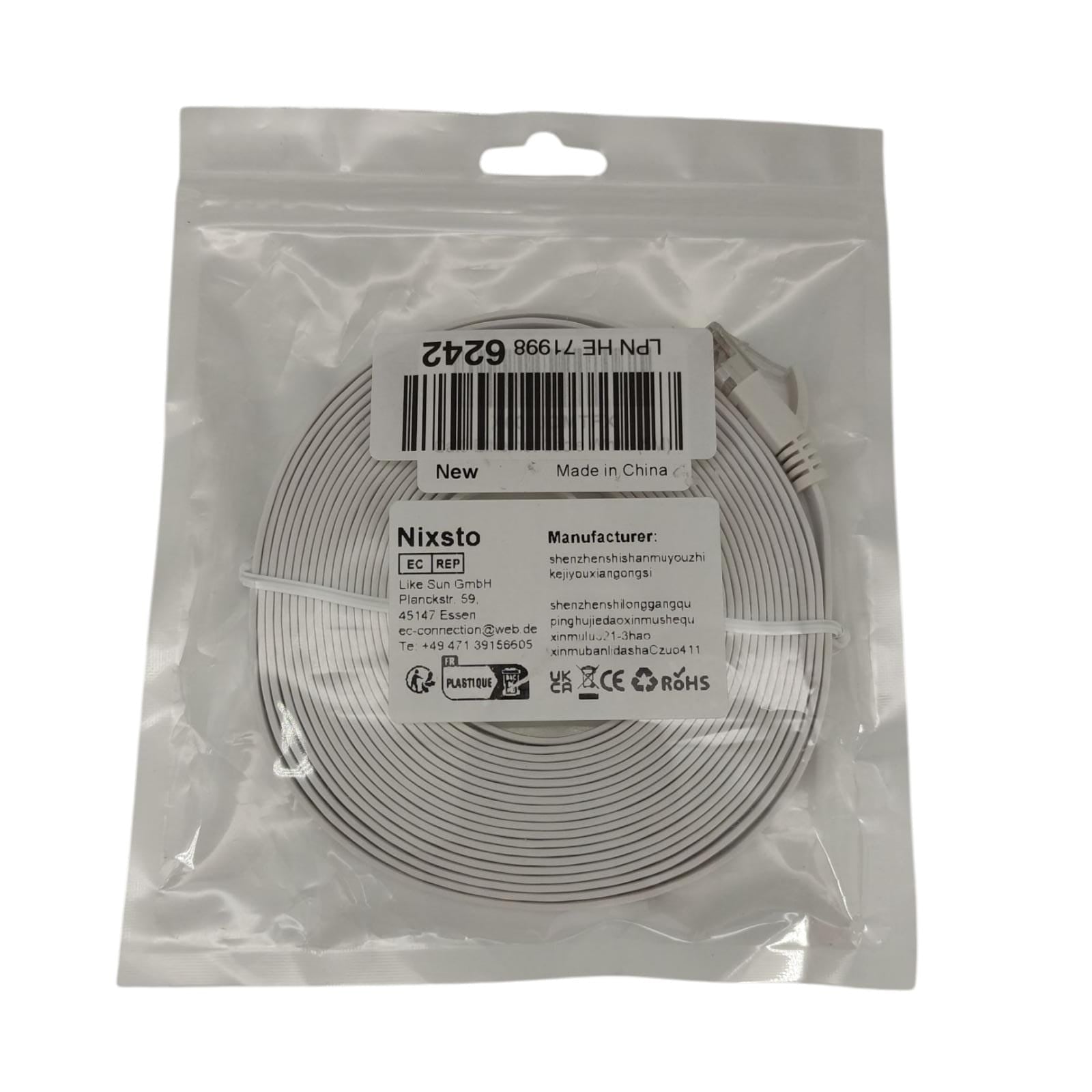 -cheap-Nixsto Ethernet Cable 5m, Cat 6 LAN Cable 5 Meter High Speed, Network Cable, Flat with RJ45 Connector for Router Modem, Upwards Compatible with Patch Cables